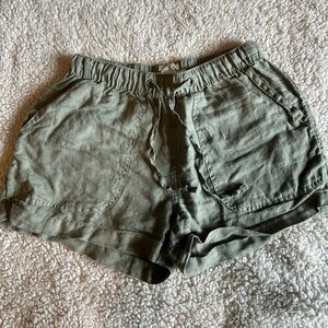 Olive Green Linen Shorts